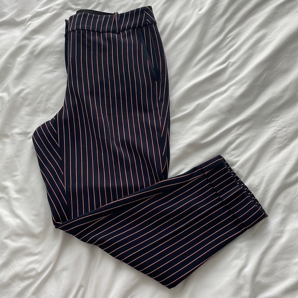 Lane Bryant Dress Pants Womens Plus 14 Navy Red White Stripe Crop Flex Magic